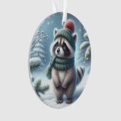  Green Knit Raccoon & Berry Branch Ornament (voorkant)