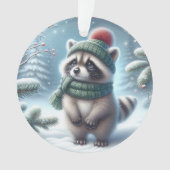  Green Knit Raccoon & Berry Branch Ornament (voorkant)