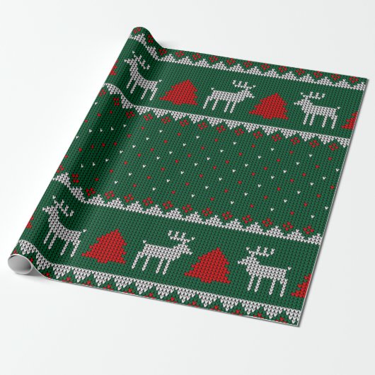 GREEN KNITTED CHRISTMAS SWEATER CADEAUPAPIER (Uitgerold)