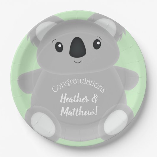 Green Koala Beer Baby shower Papieren Bordje (Voorkant)