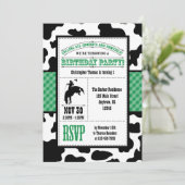 Green Koeienhuid Cowboy Birthday Uitnodiging (Staand voorkant)