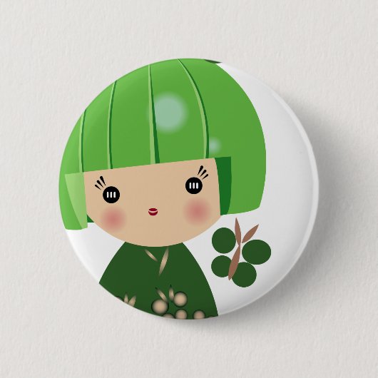 Green Kokeshi Triplet sluit Pin Ronde Button 5,7 Cm (Voorkant)