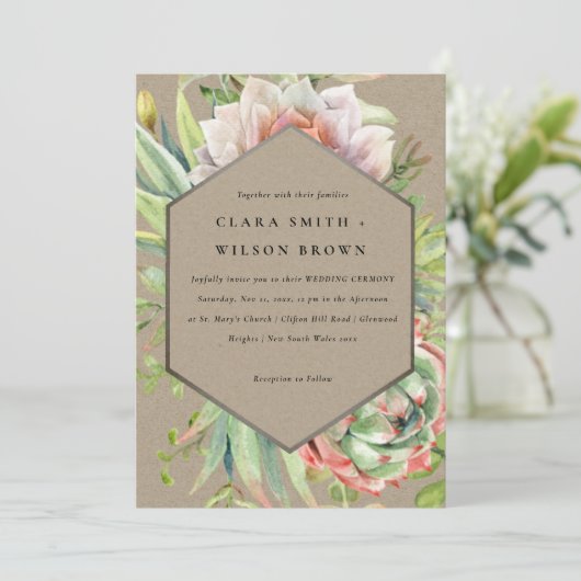 GREEN KRAFT DESERT SUCCULENT CACTI FOLIAGE WEDDING KAART (Staand voorkant)