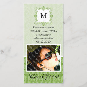 Green Lace Damask Initiaal Afstuderen Fotokaart Aankondiging