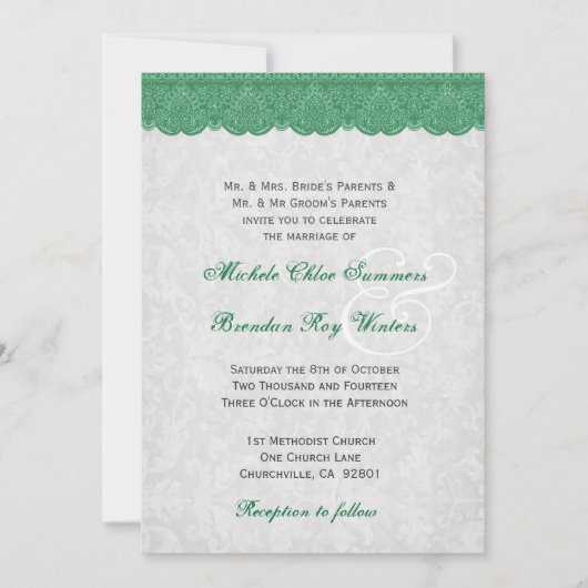 Green Lace Elegant Monogram Wedding R432 Kaart (Voorkant)