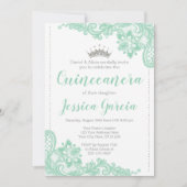 Green Lace & Silver Glitter Princess Quinceañera Kaart (Voorkant)