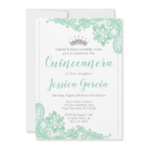 Green Lace & Silver Glitter Princess Quinceañera