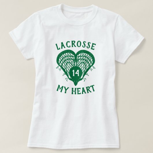 Green Lacrosse My Heart T-Shirt (Design voorkant)