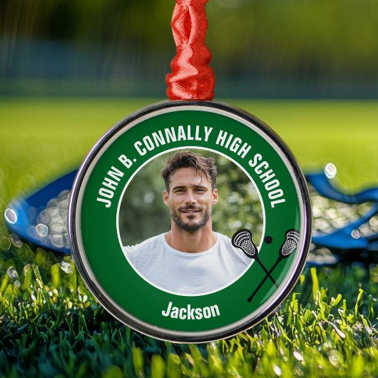 Green Lacrosse Player Photo High School Christmas Metalen Ornament