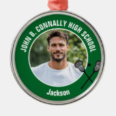 Green Lacrosse Player Photo High School Christmas Metalen Ornament (Voorkant)