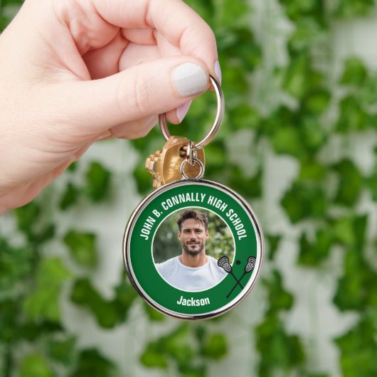 Green Lacrosse Player Photo High School Spirit Sleutelhanger (Hand)