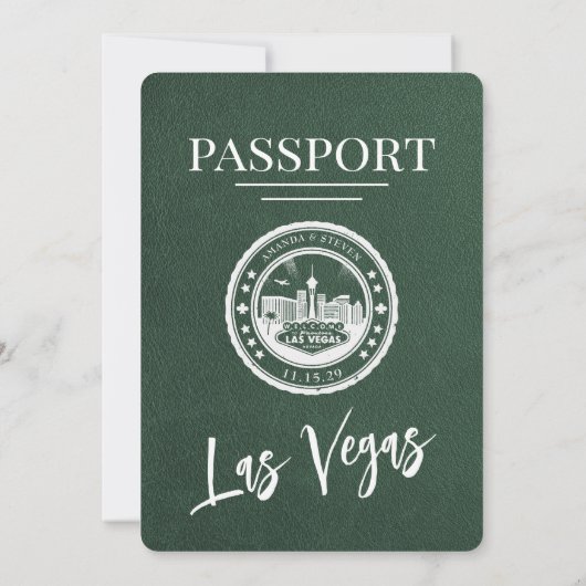 Green Las Vegas Passport Wedding Kaart (Achterkant)