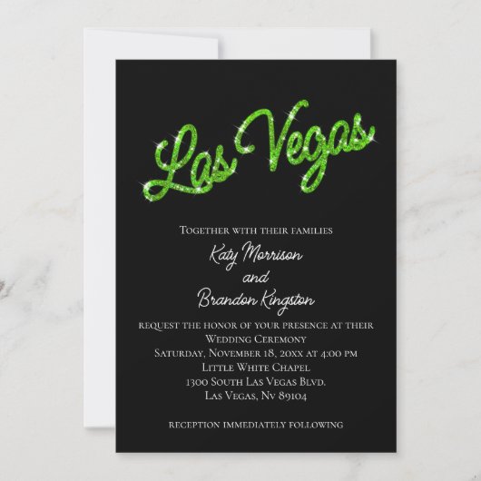 Green Las Vegas Sparkles Wedding Invitation Kaart (Voorkant)
