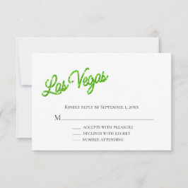 Green Las Vegas Sparkles Wedding RSVP Kaart