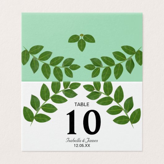 Green Laurel Leaves Wedding Fold Table Kaart (Buitenkant ongevouwen)