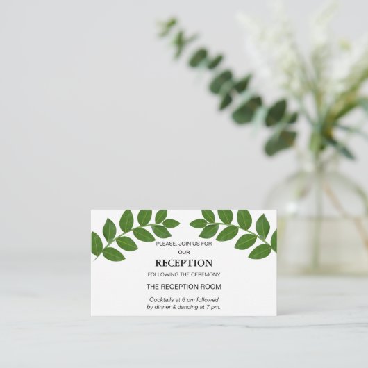 Green Laurel Leaves Wedding Informatiekaartje (Staand voorkant)