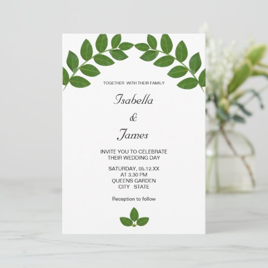 Green Laurel Leaves Wedding Kaart (Staand voorkant)