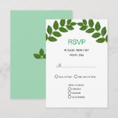 Green Laurel Leaves Wedding RSVP Kaartje (Voorkant / Achterkant)