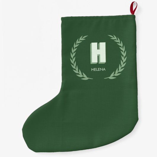 Green Laurel Wreath Letter H Monogram  Grote Kerstsok (Achterkant)
