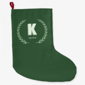 Green Laurel Wreath Letter K Monogram Grote Kerstsok (Voorkant)