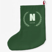 Green Laurel Wreath Letter N Monogram  Grote Kerstsok (Achterkant)