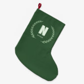 Green Laurel Wreath Letter N Monogram  Grote Kerstsok (Voorkant (Hangend))