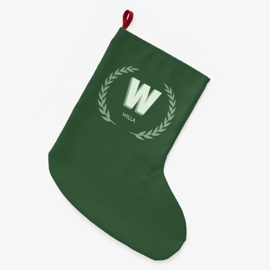 Green Laurel Wreath Letter W Monogram Grote Kerstsok (Voorkant (Hangend))