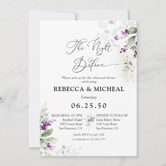 Green Lavendel repetitie diner uitnodiging (Voorkant)