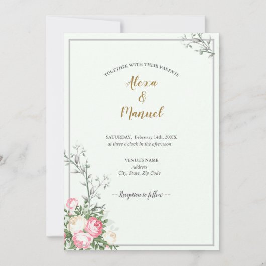 Green Lavenderblush Floral Wedding Kaart (Voorkant)