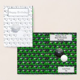 Green Lawn Bowls Jack, Silver Foil Birthday Kaart