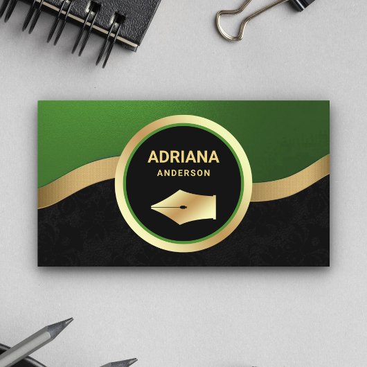 Green Lawyer Attorney Gold Pen Nib Notary Visitekaartje