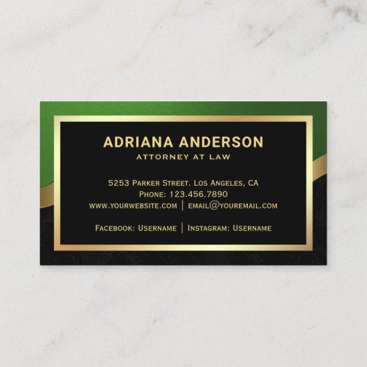 Green Lawyer Attorney Gold Pen Nib Notary Visitekaartje (Achterkant)