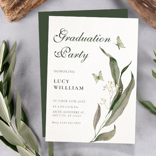 Green leaf Aesthetic elegant graduation  Kaart