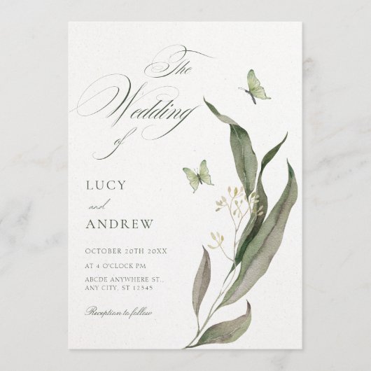 Green leaf Aesthetic elegant wedding Kaart (Voorkant)