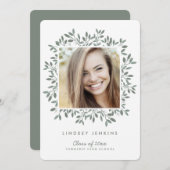 Green Leaf Afstudeerder Foto Afstuderen Uitnodigin Kaart (Voorkant / Achterkant)