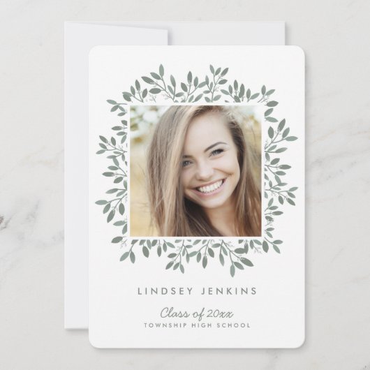 Green Leaf Afstudeerder Foto Afstuderen Uitnodigin Kaart (Voorkant)