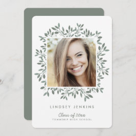 Green Leaf Afstudeerder Foto Afstuderen Uitnodigin Kaart