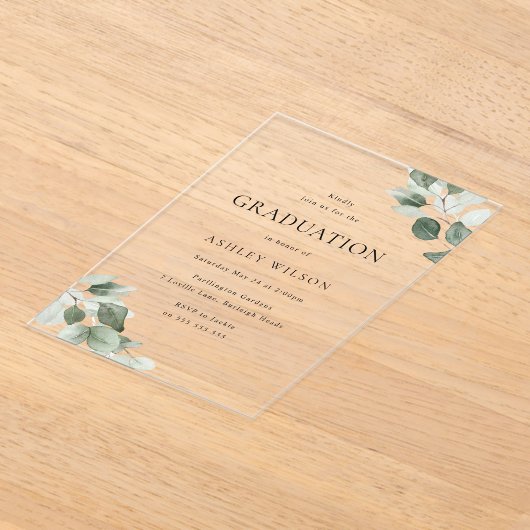 Green Leaf Afstuderen Celebration Party Acryl Uitnodigingen (Laagn)