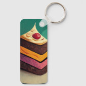 Green Leaf and Cake Metal Rectangle Sleutelhanger (Achterkant)