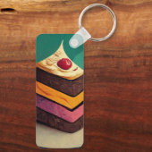 Green Leaf and Cake Metal Rectangle Sleutelhanger (Achterkant)