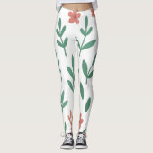 Green Leaf and Pink Flower Pattern Legging (Voorkant)