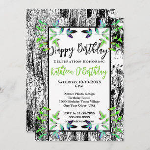 GREEN LEAF BLACK BARK HAPPY BIRTHDAY INVITATIE KAART
