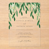 Green Leaf Botanische bruiloft Acryl Uitnodigingen (Voorkant)