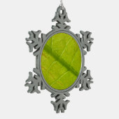 Green Leaf Botanische Natuur Fotografie Tin Sneeuwvlok Ornament (Links)