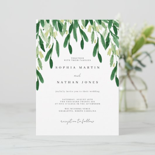 Green Leaf Botanische Waterverf bruiloft Kaart