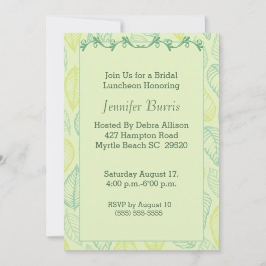 Green Leaf Bridal Luncheon Invitation Kaart (Voorkant)
