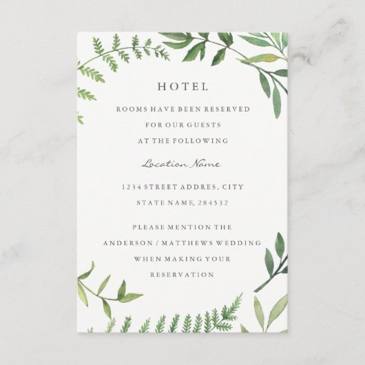 Green Leaf Bruiloft Hotel Accommodatie Informatiekaartje (Voorkant)