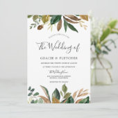 Green Leaf Burgundy Autumn Fall Leaves Wedding Kaart (Staand voorkant)