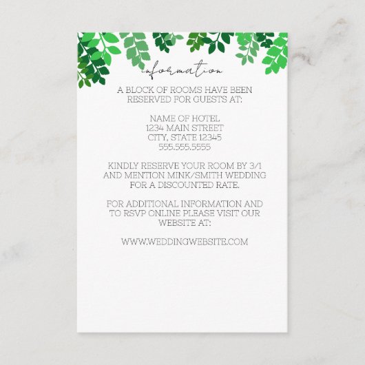 Green Leaf Canopy Wedding Informatiekaartje (Voorkant)