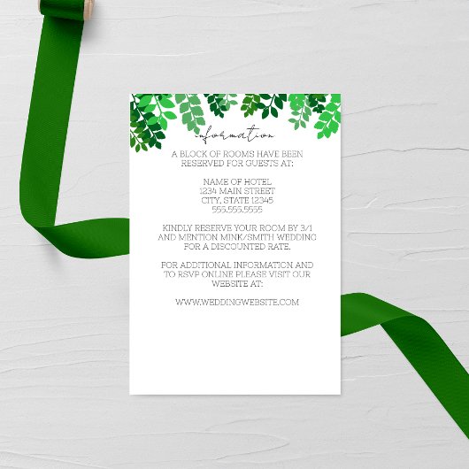 Green Leaf Canopy Wedding Informatiekaartje